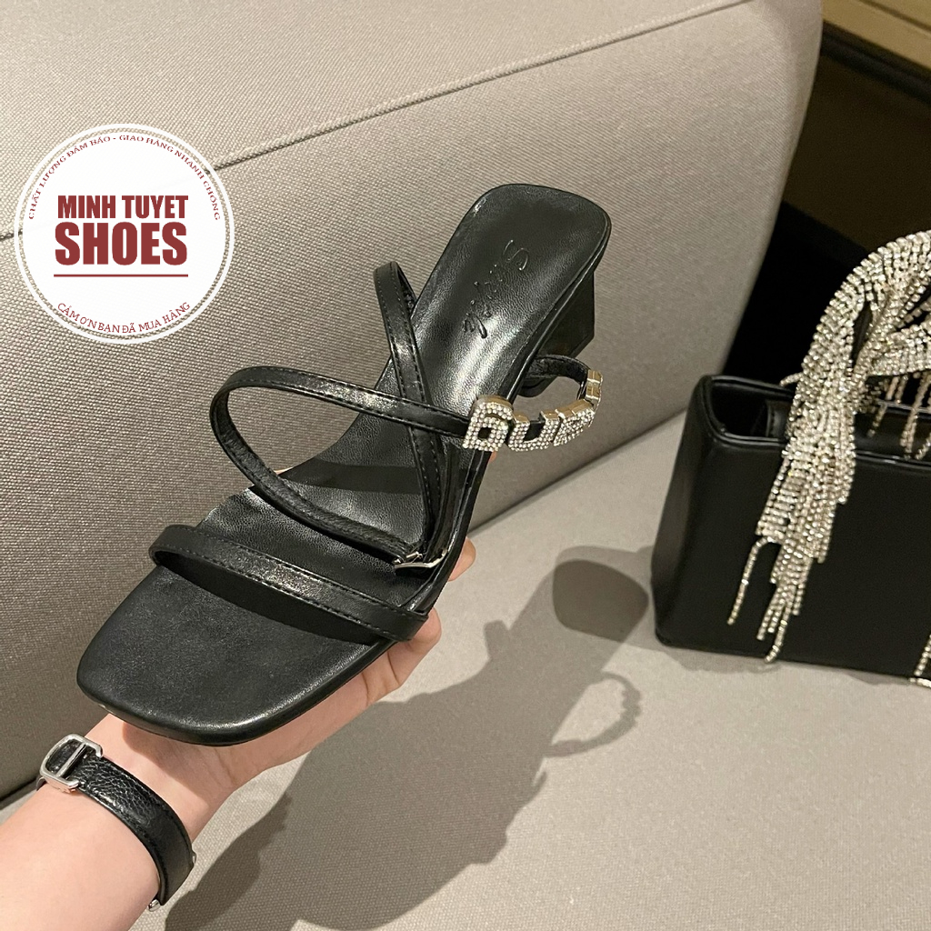 giày cao gót chữ wang sandal nữ minhtuyetshoes đế vuông 4cm-5cm quai ngang mảnh mẫu mới