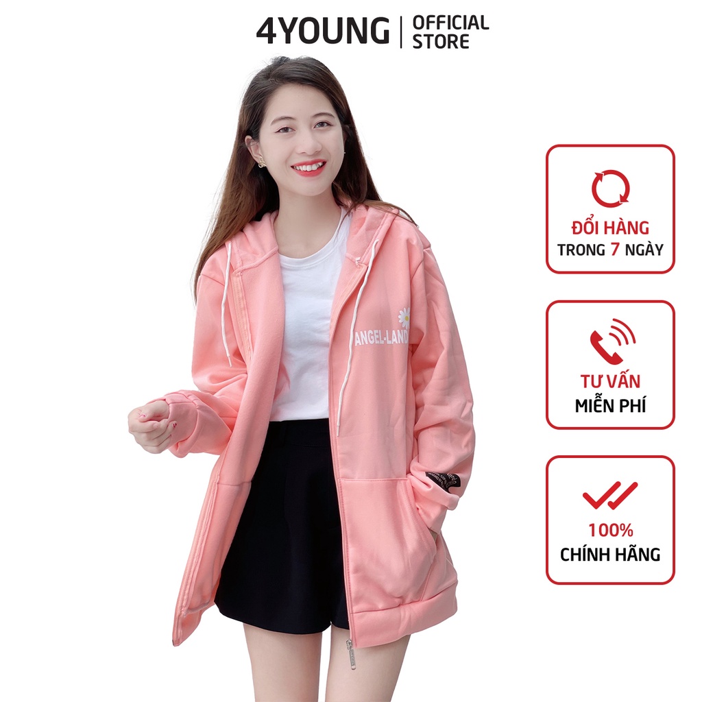 Áo khoác nam nữ form rộng hoodie có dây kéo - 4YOUNG LV34