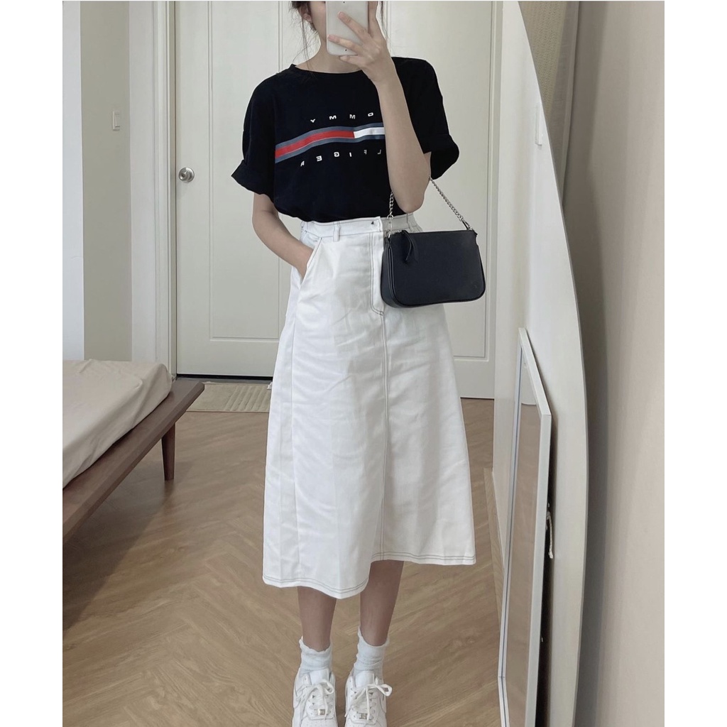 [Ảnh thật/Video] Chân váy kaki viền chỉ dáng dài - 29feb.closet - CV2