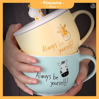 [10 mẫu] Cốc sứ, ly sứ kèm nắp và thìa họa tiết ngộ nghĩnh dùng ăn mì, ngũ cốc