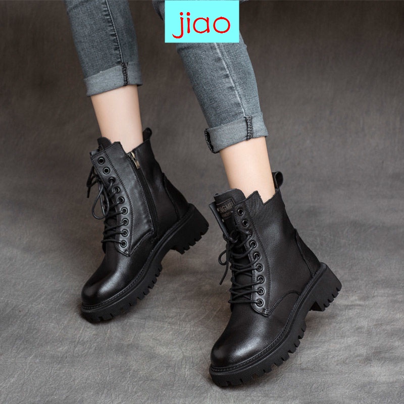 Giày bốt martin đế dày màu nâu kiểu Anh thời trang hè thu mới năm 2021 cho nữ