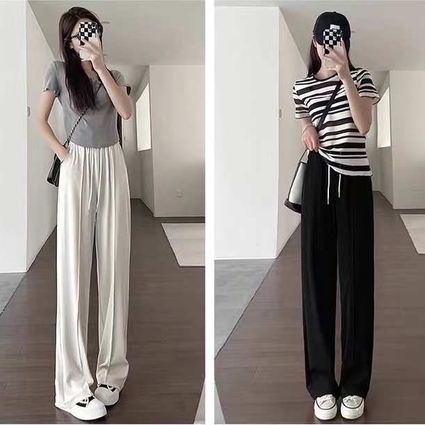 Quần Dài Lưng Cao Ống Rộng Chất Liệu Lụa Lạnh Thời Trang Mùa Hè Mới Cho Nữ