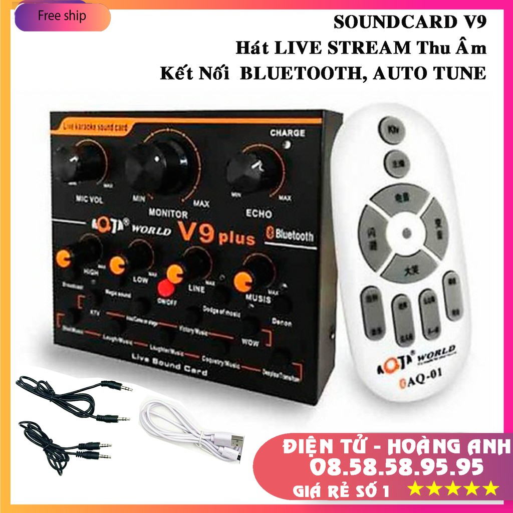 Soundcard V9 plus có BLUETOOTH auto tune live livestream  (Mic AT100-AQ220-BM 900-S8-V8-V9-V10)