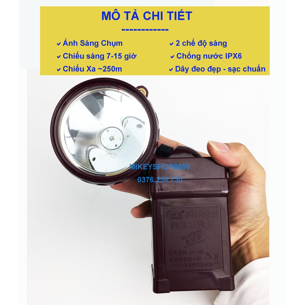 Đèn pin đội đầu siêu sáng led 188A ắc quy  khung ánh sáng trắng hoặc vàng
