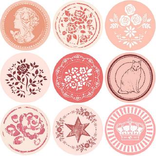 Set 18 Miếng Dán Ghi Chú Hình Tròn Phong Cách Vintage