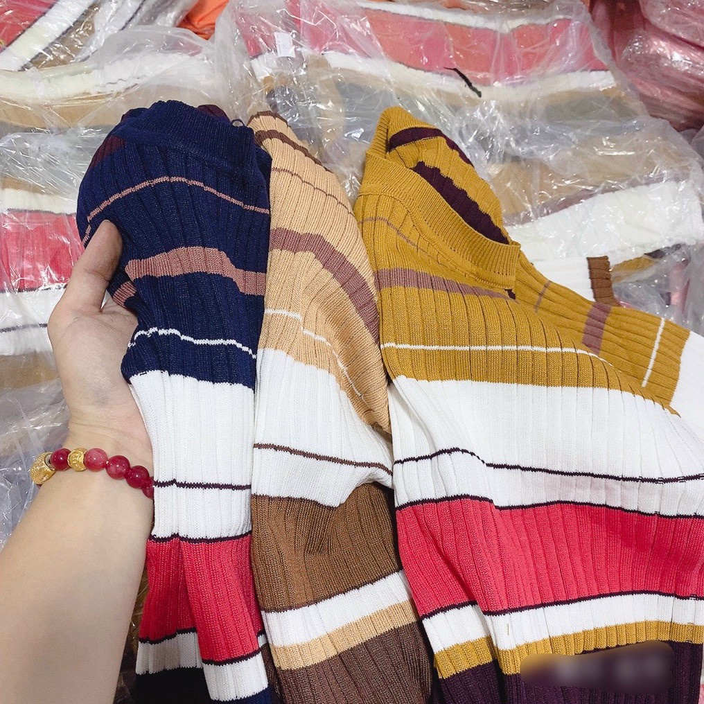 Aó len nữ,áo kẻ tay lỡ lên phom cực đẹp,chất vải bao xịn siêu co giãn ôm phom dáng