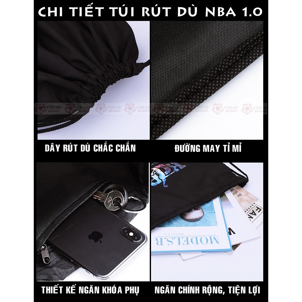 Túi Dây Rút Vải Dù Bóng Rổ NBA 1.0 Nhỏ Gọn Tiện Lợi In Logo Curry Durant Harden Irving Iverson James Jordan Kobe Wade