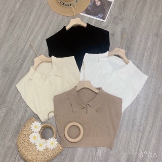 Áo len croptop cổ bẻ v tay hến