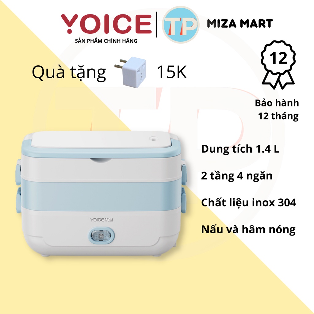 Hộp cơm cắm điện Yoice Y-FH5A, 1.4 lít, 2 tầng 4 ngăn, nấu chín cơm, hâm nóng, giữ nhiệt, inox 304, hộp cơm văn phòng