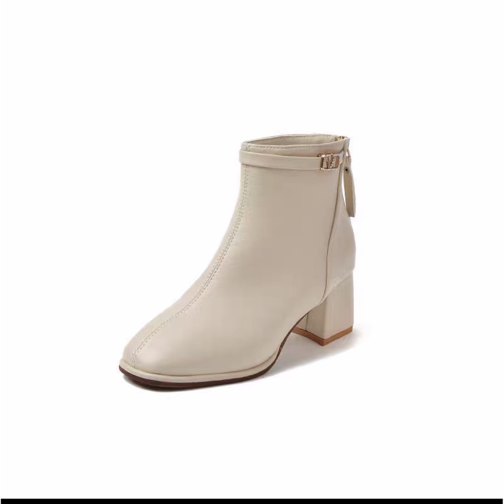 Giày Boot Nữ, Giày Boot Cổ Thấp Gót Cao 5 Cm Siêu Đẹp Da Mềm Hai Màu Đen - Kem Trắng Hàng Cao Cấp Minhtushoes Shop | BigBuy360 - bigbuy360.vn