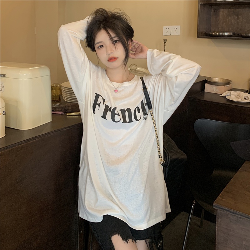 Áo Thun Tay Dài Form Rộng Kiểu Dáng Đơn Giản Theo Phong Cách Hàn Quốc Dễ Phối Đồ