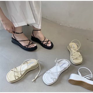 Sandal đế cao 5cm dây đan sợi chỉ giày đế xuồng xỏ ngón quai mảnh l1