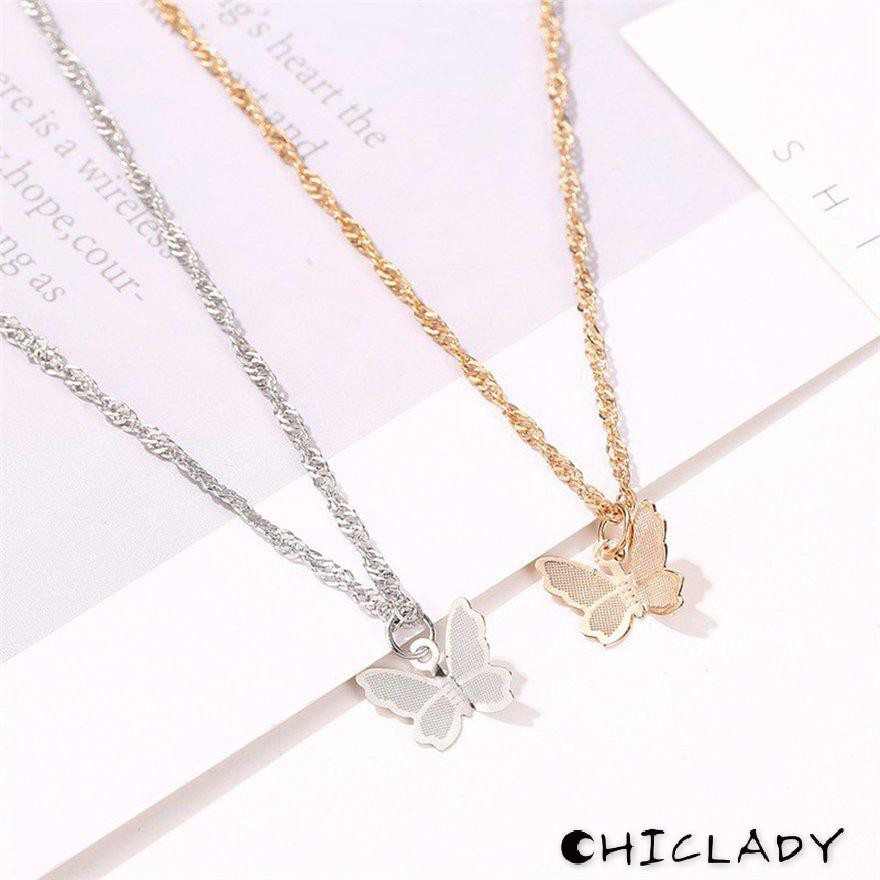 【miễn phí vận chuyển】Simple Alloy Butterfly Necklace Delicate Butterfly Clavicle Chain Personality