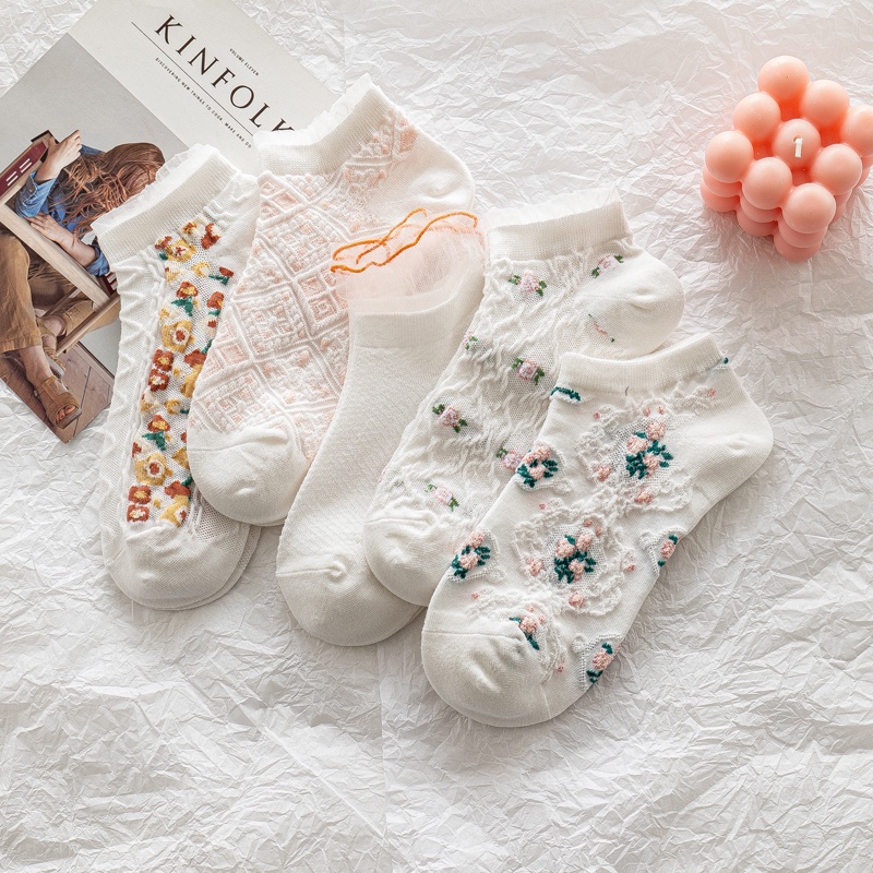 Vớ Cotton Mềm Mại Phối Ren Hoa Phong Cách Lolita Thời Trang Xinh Xắn Cho Nữ