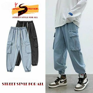 Quần Bò Jogger Túi Hộp Cạp Chun Nam Nữ Phong Cách HIPHOP STREETWEAR Quần Jeans Jogger Phù Hợp Đi Học Đi Chơi Dễ Phối Đồ