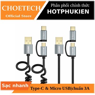(Mua 1 tặng 1) Dây cáp sạc nhanh 2 in 1 Type-C và Micro USB dài 120CM hiệu CHOETECH MIX00021 - Hàng chính hãng