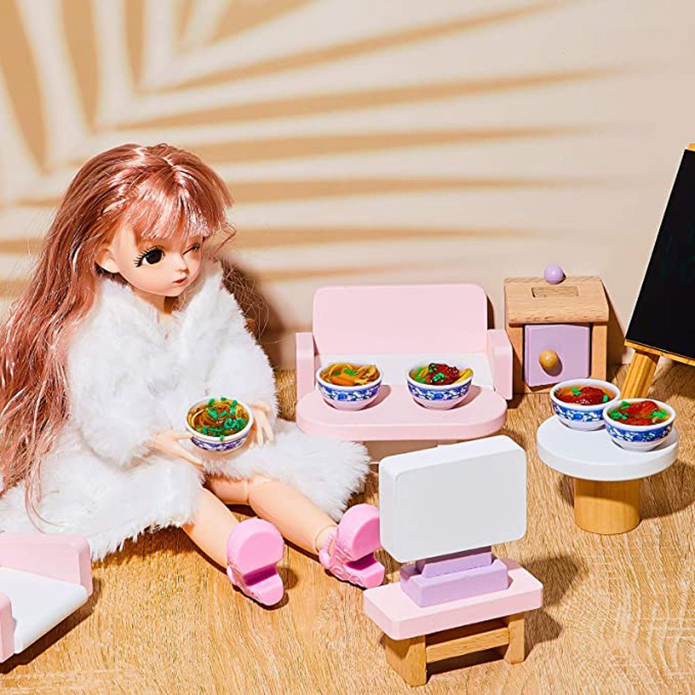 Móc khóa hình tô ăn mì mini sứ bằng nhựa màu xanh dương và trắng cho nhà búp bê