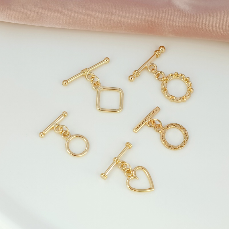 Đầu Khóa Đồng 14K Hình Trái Tim/Tròn/Tròn/Trái Tim Dùng Làm Trang Sức DIY