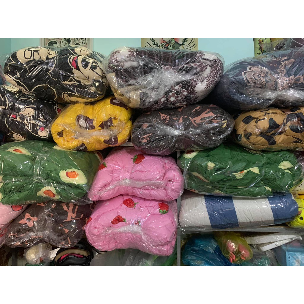 Trọn bộ 5 món ga gối chăn phao Poly Cotton có ruột bông dày loại 1
