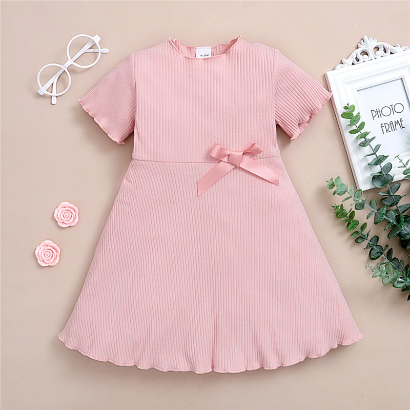 Đầm Mikrdoo Chất Liệu Cotton Mềm Tay Ngắn Màu Trơn Thời Trang Hè Dự Tiệc Cho Bé Gái