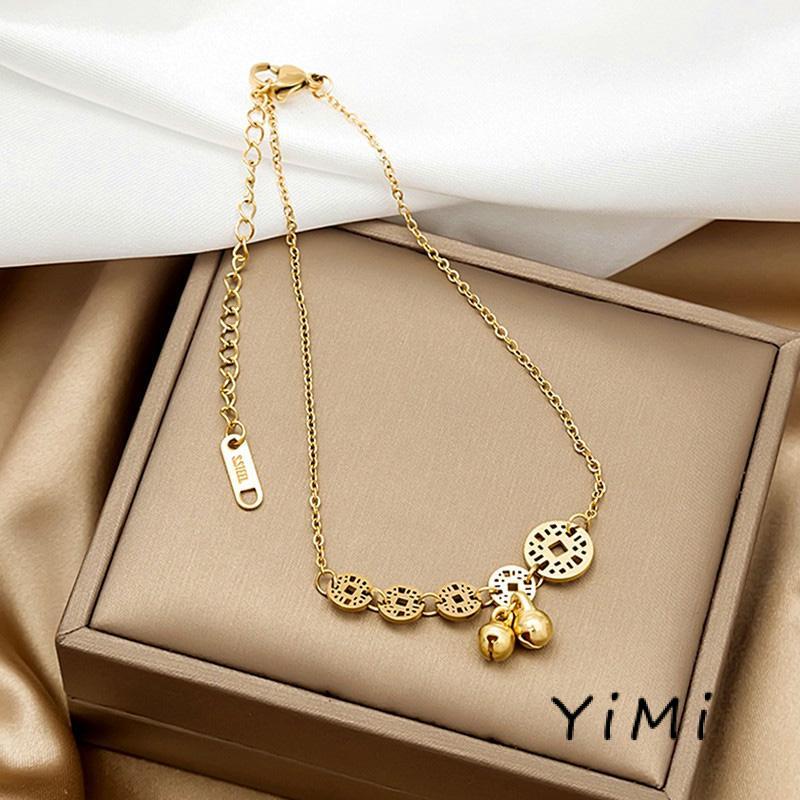 Lắc Chân Bằng Thép Titan Mạ Vàng 18K Mặt Hình Đồng Xu Thời Trang