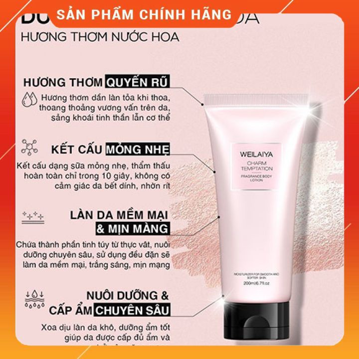 Sữa dưỡng thể Weilaiya, hương thơm hoa hồng, dưỡng da trắng sáng [Tuýp 200ml]