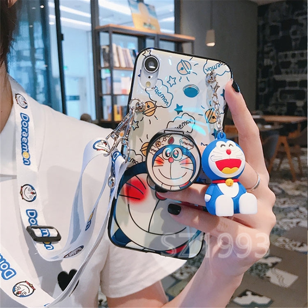 DORAEMON Bộ ốp lưng samsung Điện Thoại Phối Hình Doreamon Thời Trang + Giá Đỡ + Dây Đeo Dành Cho Samsung J7 Pro J3 Pro J4 Plus J7 Prime J2 Prime J6 2018 J4 2018 J2 Pro 2018 J7 Plus A8 2018 A7 2018