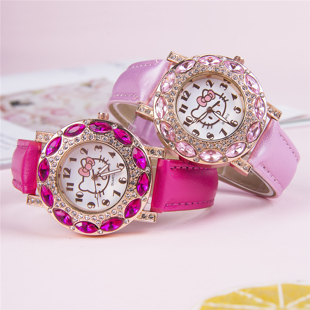 Đồng hồ đeo tay dây da mặt hình Hello Kitty đáng yêu cho nữ