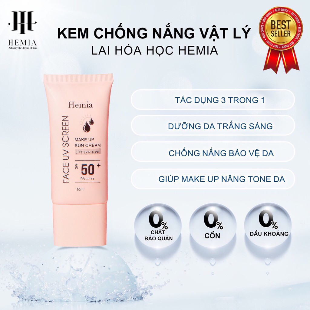 [CAM KẾT CHÍNH HÃNG] Kem Chống Nắng Trắng Da Hemia Hàn Quốc, bật tone, kiềm dầu tốt,kem chống nắng dành cho mọi loại da