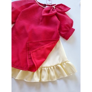 Set áo dài hoa đỏ mẹ và bé