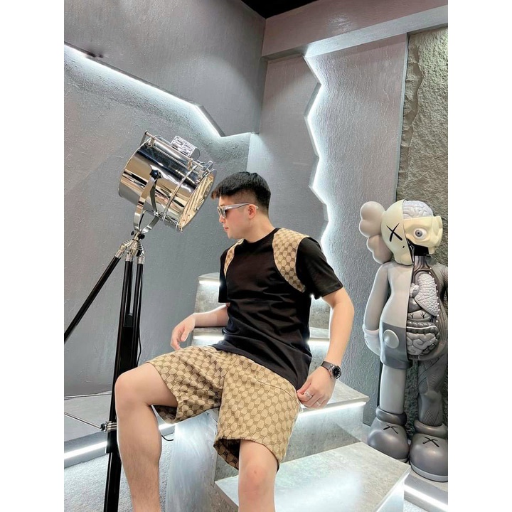 Bộ Phông Áo Cộc Tay In Phối Chữ Vai - Quần Short Kaki Túi Bên,Phong Cách Trẻ Trung Lịch Sự Mẫu Mới 2023