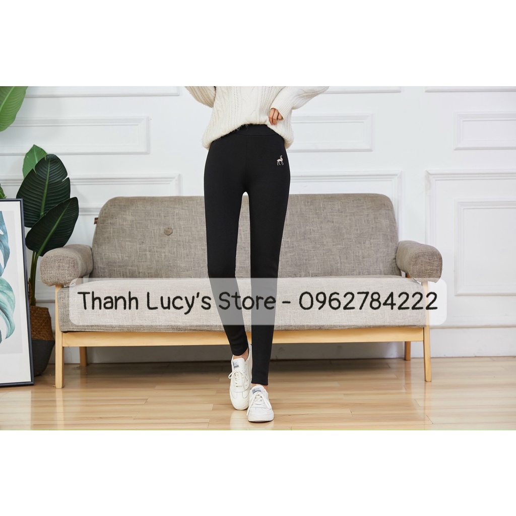 Quần legging nữ lót lông thêu logo hươu hàng quảng châu cao cấp
