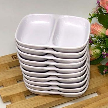 Chén đĩa gia vị 2 ngăn 9 x 7.3cm khay đựng tương 2 ngăn trắng nước chấm - small bowl F-C101