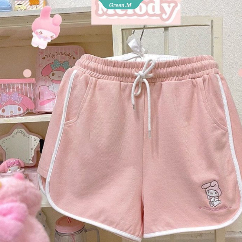 SANRIO Quần Short Thể Thao Lưng Thun Co Giãn In Họa Tiết Hoạt Hình Kuromi Cinnamoroll Dễ Thương Thời Trang Làm Quà Tặng Cho Bạn Gái