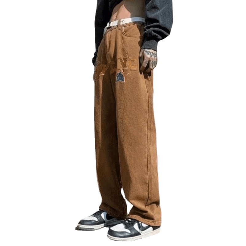 Quần Jean Dài Oversize In Chữ Phong Cách hip hop Hàn Quốc Thời Trang Cho Nam Size S-3XL