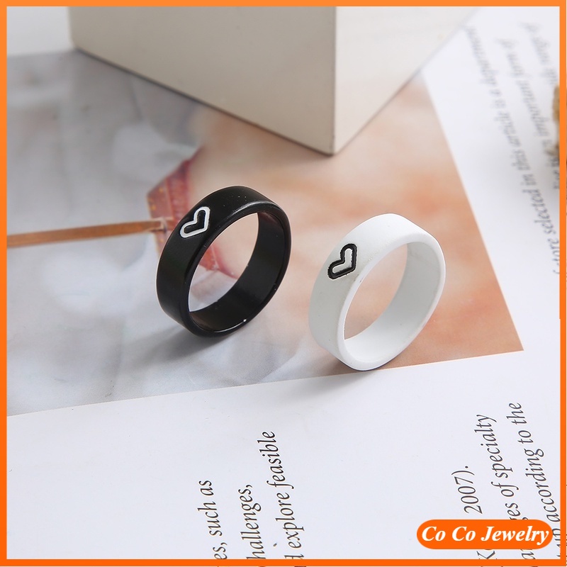 Nhẫn Đôi Hai Mảnh Trắng Đen Thiết Kế Đơn Giản Sáng Tạo Thời Trang Hàn Quốc Cocojewery