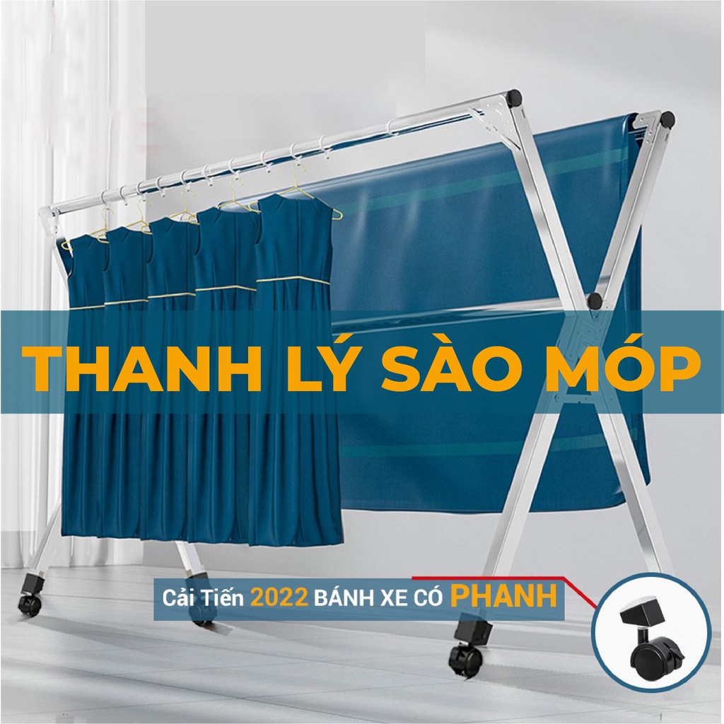 Thanh Lý Giàn Phơi Đồ Bị móp do vận chuyển, Loại Khung Phơi Kèm Giá Sào Thông Minh, Cây INOX Treo Quần Áo