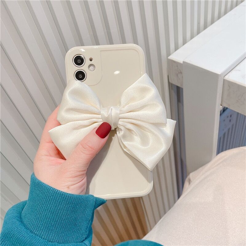 Ốp Điện Thoại Màu Trắng Đính Nơ Cho Iphone 14 14pro max 14plus 13 pro max 12 pro max 11 pro max xs max XR X 7 8 Plus