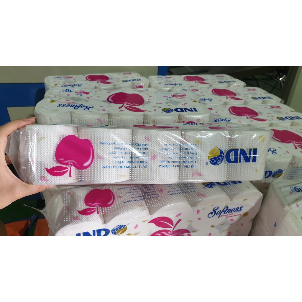 GIẤY VỆ SINH INDO TÁO HỒNG 10 CUỘN 3 LỚP KHÔNG LÕI