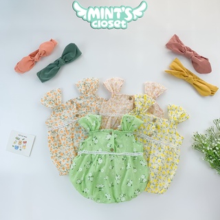 Bodysuit hoa nhí viền ren kèm băng đô cho bé gái size từ sơ sinh 1 2 3 tuổi MINTSCLOSET Mint's Closet - BS6065