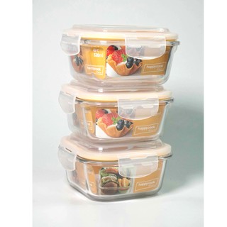 Combo 3 hộp thủy tinh vuông happy cook hcg-052s 520ml