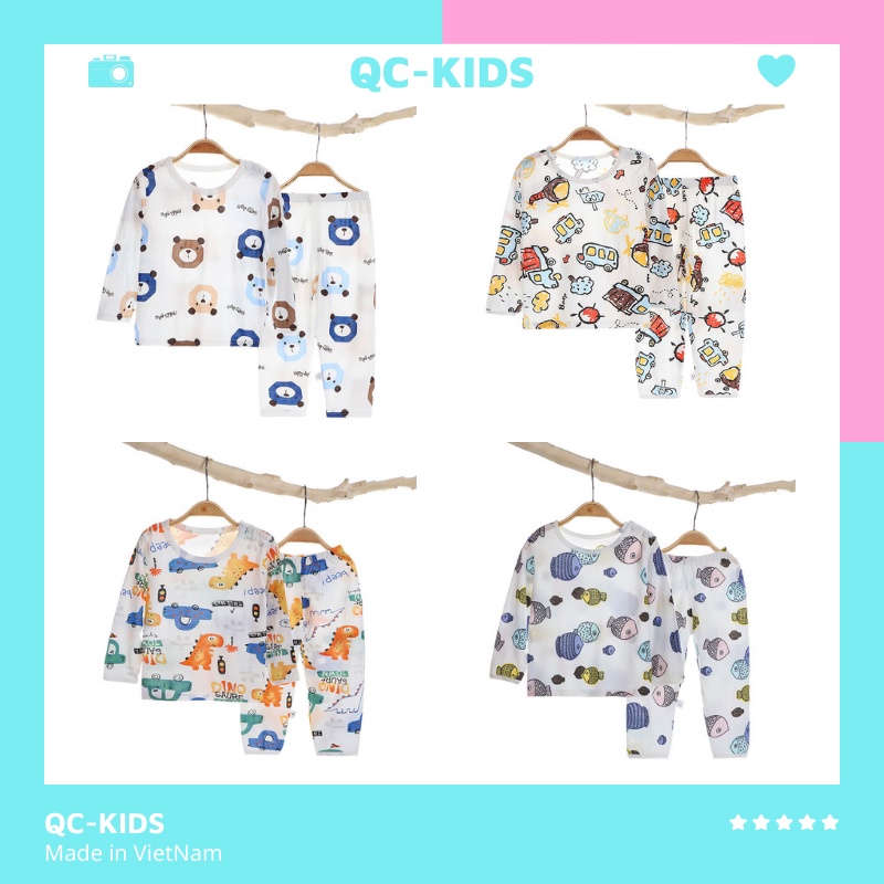 Bộ quần áo dài tay trẻ em in nhiều hình chibi đáng yêu chất liệu cotton giấy và thông hơi cho bé trai và gái 3-15kg