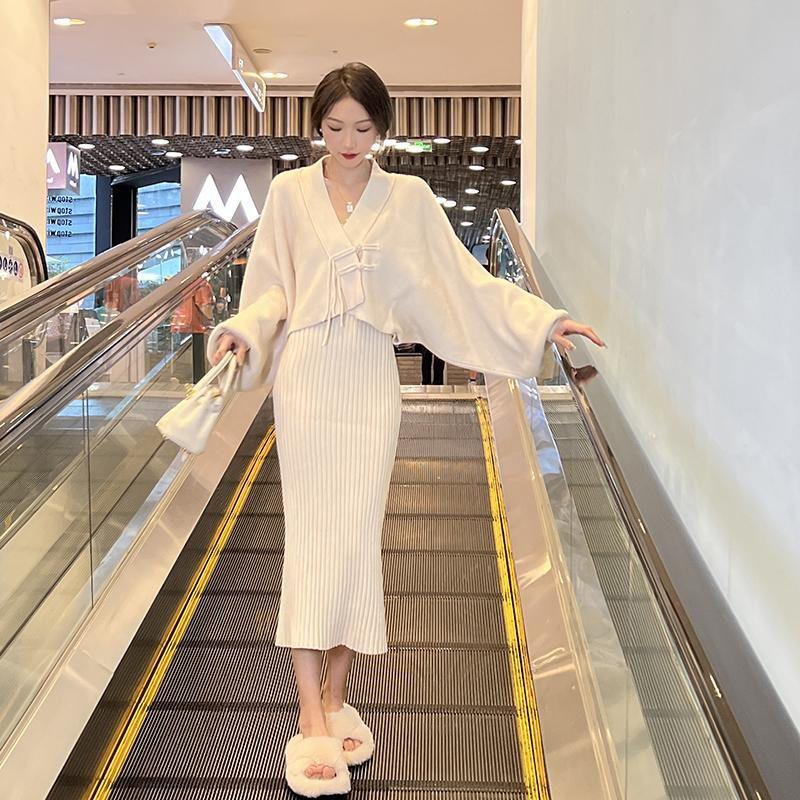 Bộ Áo sweater + Đầm Hai Dây Phong Cách Pháp Thời Trang Mùa Thu Cho Nữ se