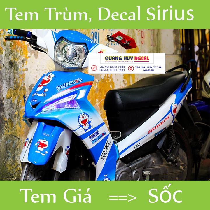 Tem trùm Sirius xanh trắng doremon Fi, độ team decal xe máy si spark rẻ đẹp