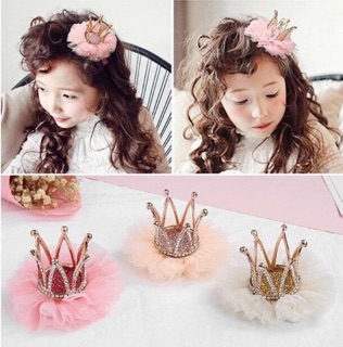 Cặp tóc vương miện cho bé yêu (kim loại kế đá phối voan)