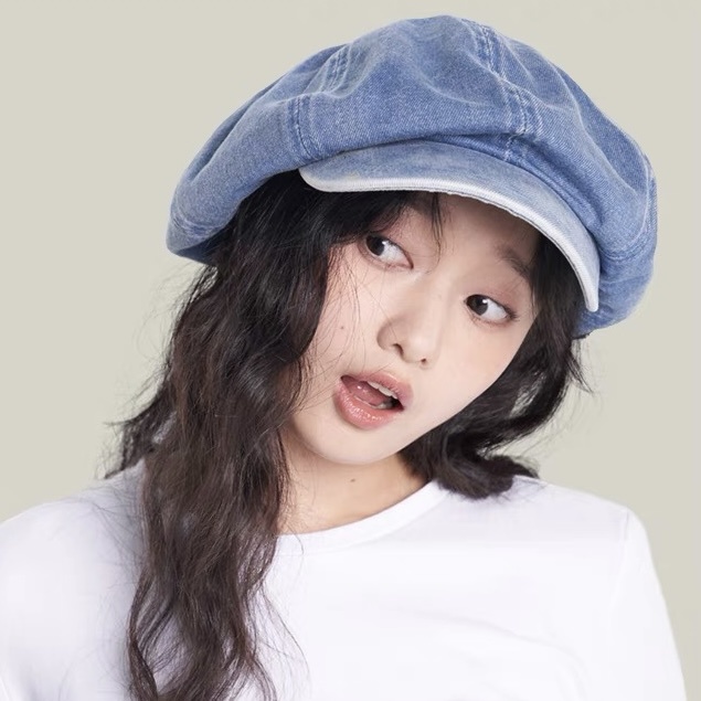 Mũ beret MG STUDIO denim cỡ lớn sành điệu hợp thờI trang