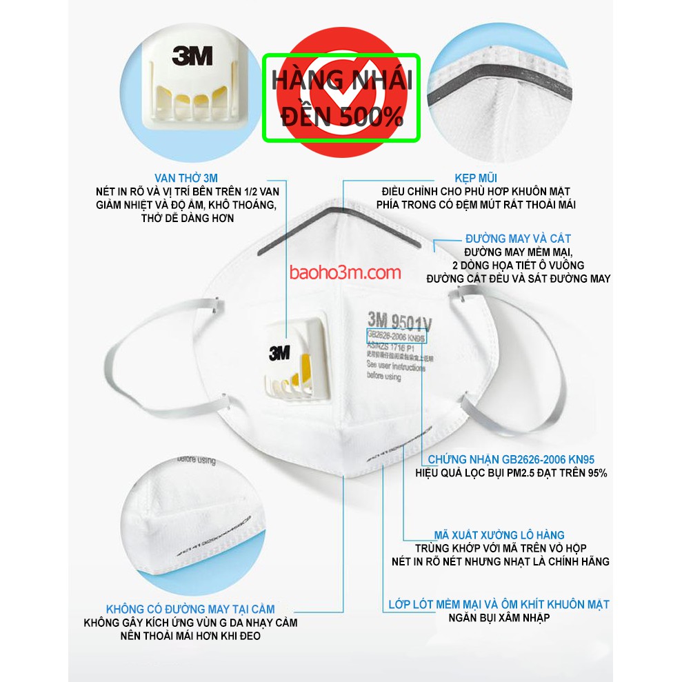[CHÍNH HÃNG] 5 Khẩu trang 3M 9501V - có đệm mút | BigBuy360 - bigbuy360.vn