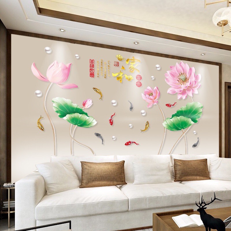 Decal trang trí tường - Hoa Sen Hồng Tím size lớn( 2 tấm )