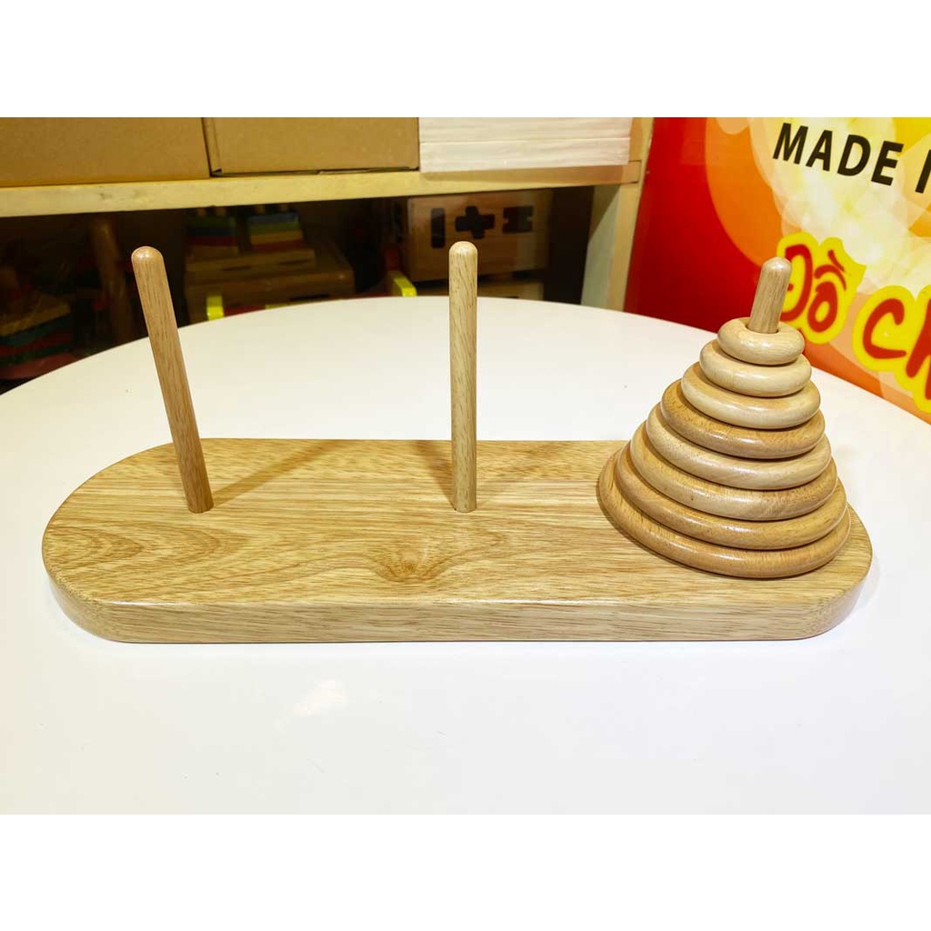 Đồ chơi tháp dời 8 vòng lớn 34cm | Tower of hanoi game trí tuệ chơi tại nhà hoặc trường học
