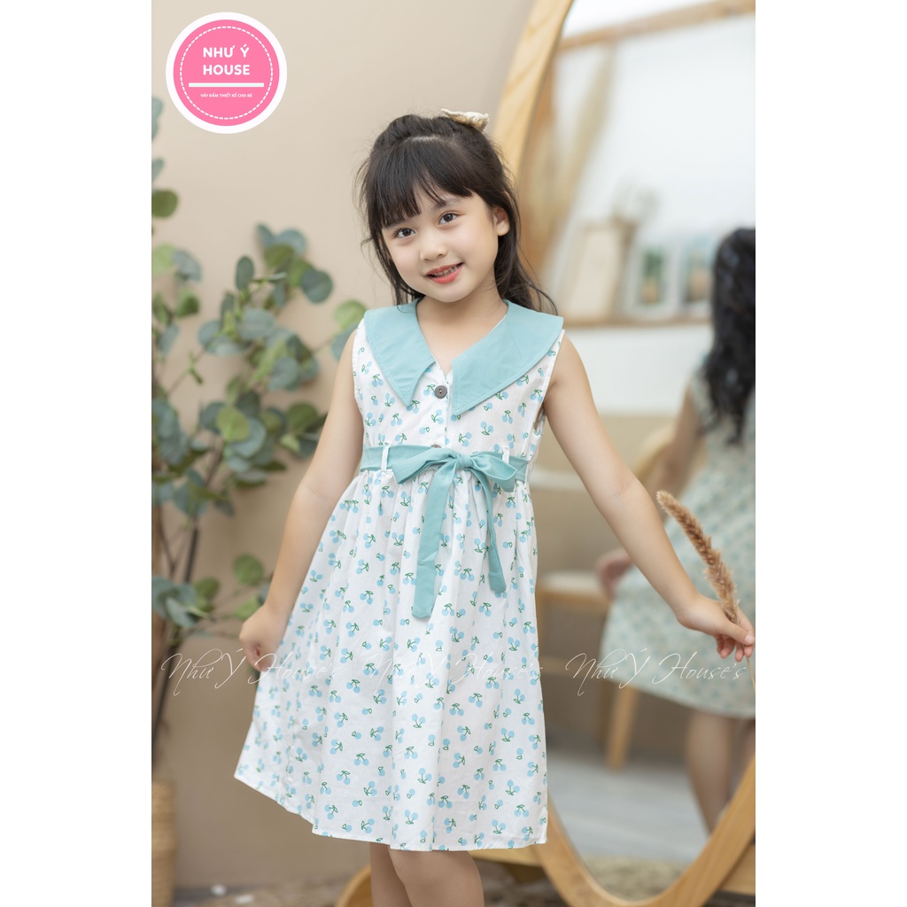 Váy Bé Gái 8-40kg💕𝑭𝑹𝑬𝑬𝑺𝑯𝑰𝑷 💕 NHƯ Ý HOUSE'S- Đầm Công Chúa, váy trẻ em, hàng thiết kế - váy cherry xanh cổ vest 8-40kg